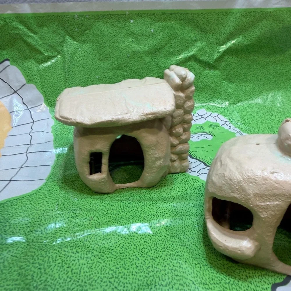 Vintage 1961 Flintstones Marx Playset Map Playmat & 4 Buildings Replacement Lot